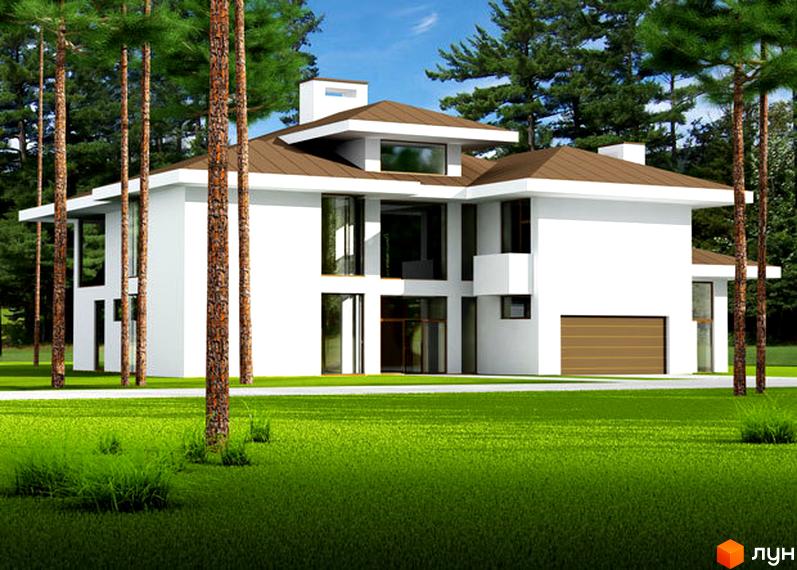 Зовнішній вигляд будинку житлового комплексу КМ Лісовий Едем, оточеного зеленими насадженнями та доглянутою територією.