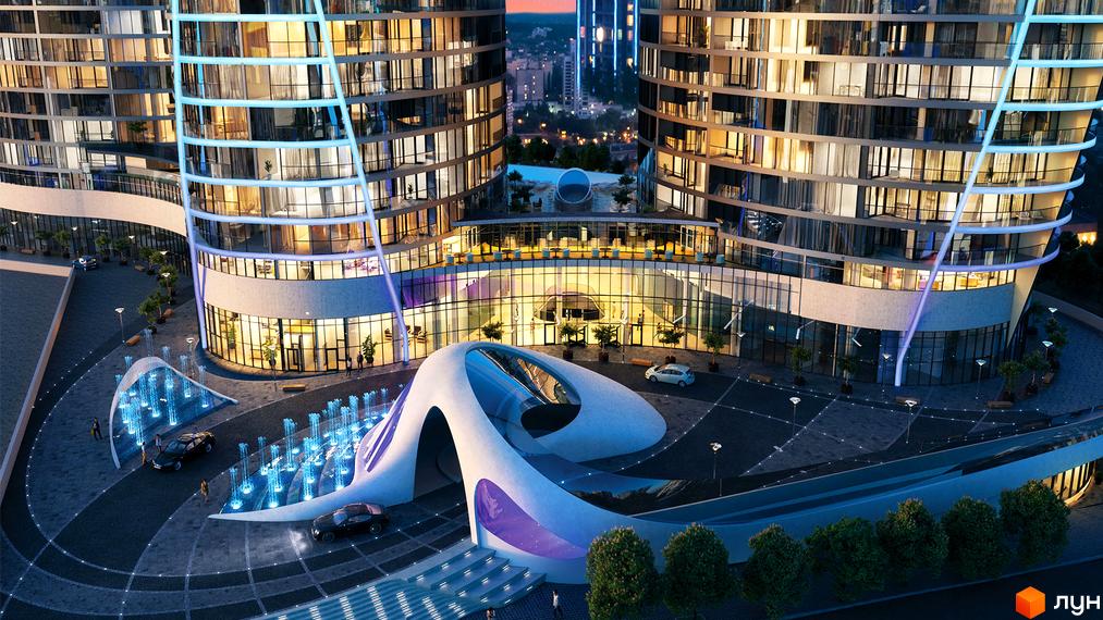 Taryan Towers - футуристичний житловий комплекс з вигнутими фасадами та підсвіткою. На прибудинковій території розташовані фонтани та зони відпочинку.