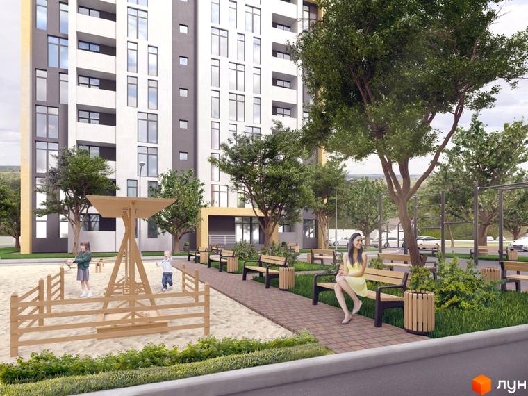 Житловий комплекс Андріївський: висотна новобудова з сучасним фасадом та облаштованим дитячим майданчиком і зонами відпочинку. Відкрийте для себе комфортне життя.
