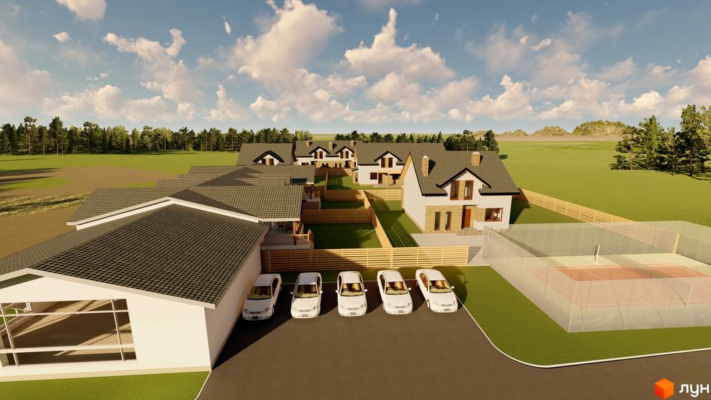 Котеджне містечко Sunrise Village - сучасні будинки з доглянутими подвір'ями та спортивним майданчиком. Огляд забудови та прибудинкової території.