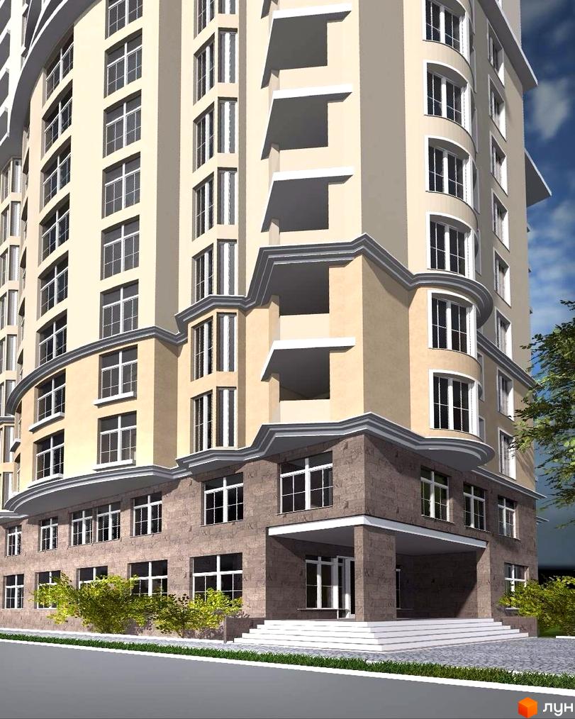 Житловий комплекс Симфонія з сучасною архітектурою, оформлений у світлих тонах. Прибудинкова територія озеленена та має зручний під'їзд.