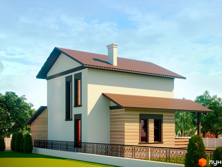 Котеджне містечко КМ Сухий Лиман: двоповерховий будинок з коричневим дахом та білими стінами, зелений газон та огорожа.