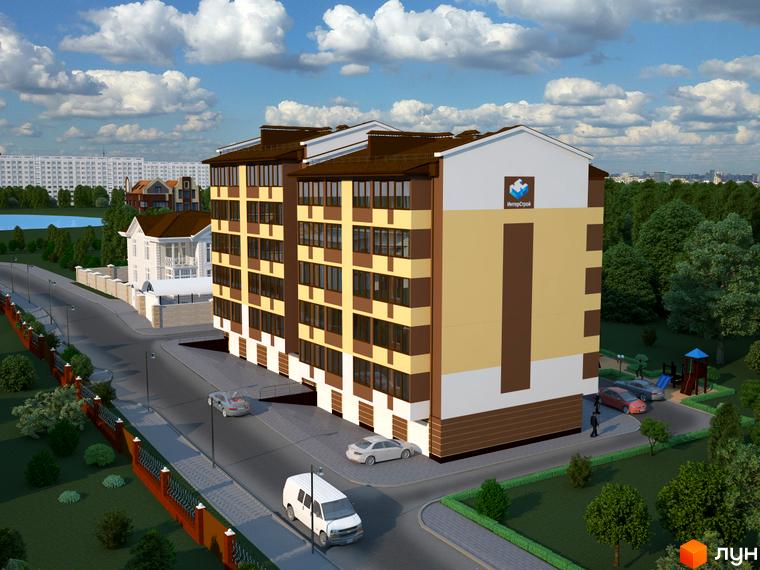 Житловий комплекс Будинок на Бестужева - це сучасна новобудова з жовто-коричневим фасадом та великими вікнами. Територія навколо будинку озеленена, є дитячий майданчик та парковка.