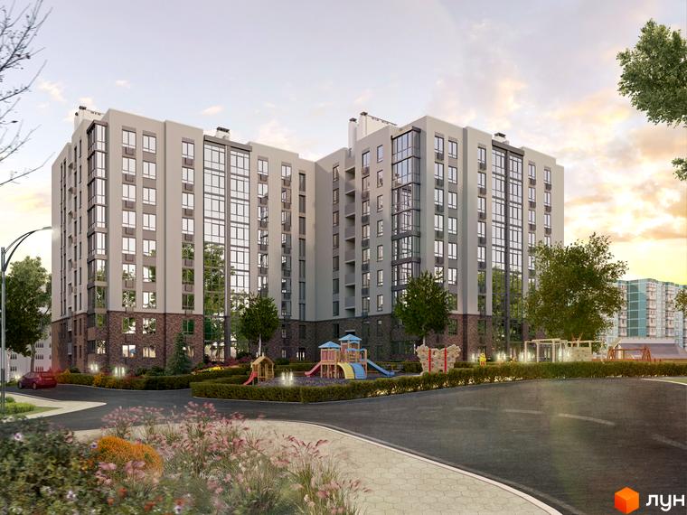 Житловий комплекс Sweet Home - це багатоповерхова новобудова з цегляним цоколем та панорамним склінням, розташована біля дитячого майданчика та зелених зон.