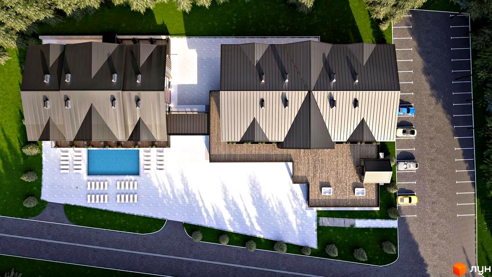 Апарт-комплекс Wood Apartments з басейном та зоною відпочинку, паркуванням та зеленою зоною. Сучасна архітектура та зручна інфраструктура.