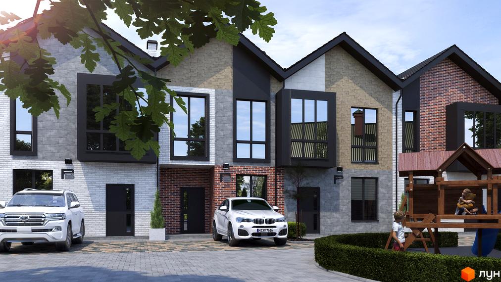 Таунхауси Р8 townhouse – це сучасні будинки з цегляним фасадом та великими вікнами, розташовані біля дитячого майданчика та зеленої зони.