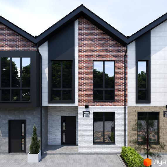 Таунхауси Р8 townhouse – це сучасні будинки з цегляним та білим фасадом, великими вікнами та акуратним ландшафтом.