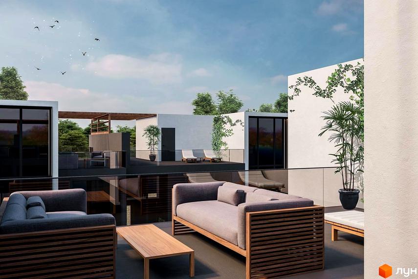 Зовнішній вигляд Elwood Townhouse з терасою та меблями для відпочинку. Сучасна архітектура та зелена зона навколо.