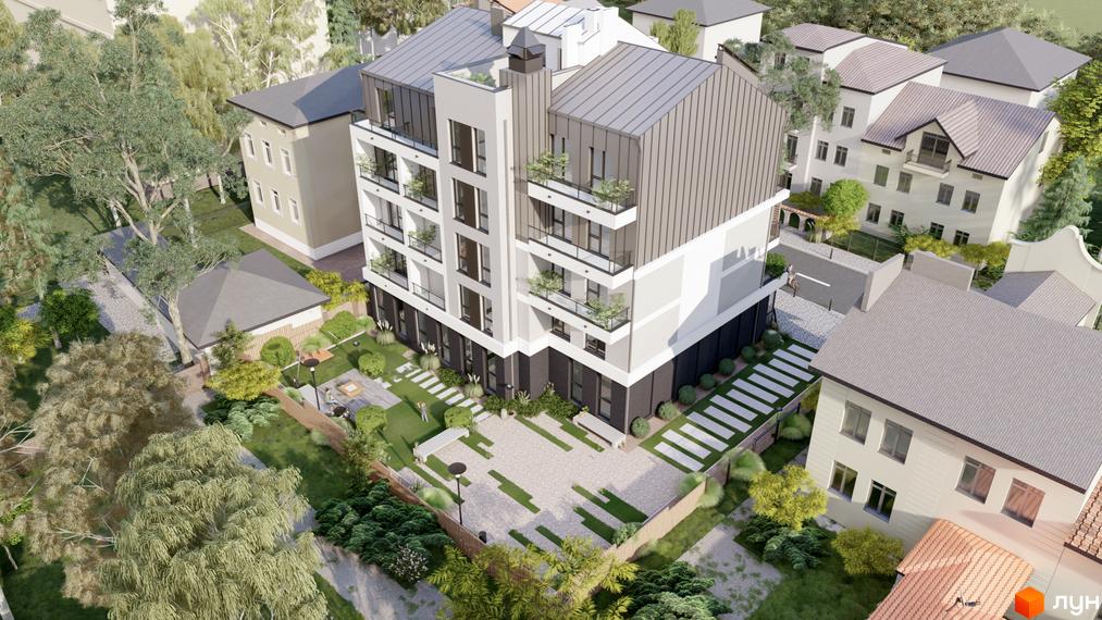 Житловий комплекс На Кондукторській - це сучасна багатоповерхова новобудова з балконами та прибудинковою територією з ландшафтним дизайном.