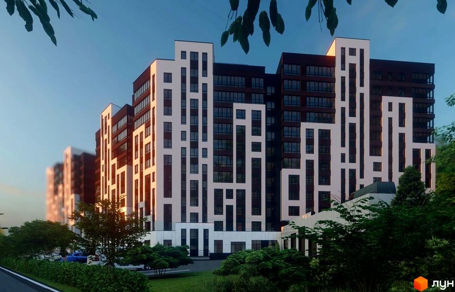 Житловий комплекс Львівський - це сучасна новобудова з оригінальним фасадом, розташована серед зеленої прибудинкової території з парковкою.