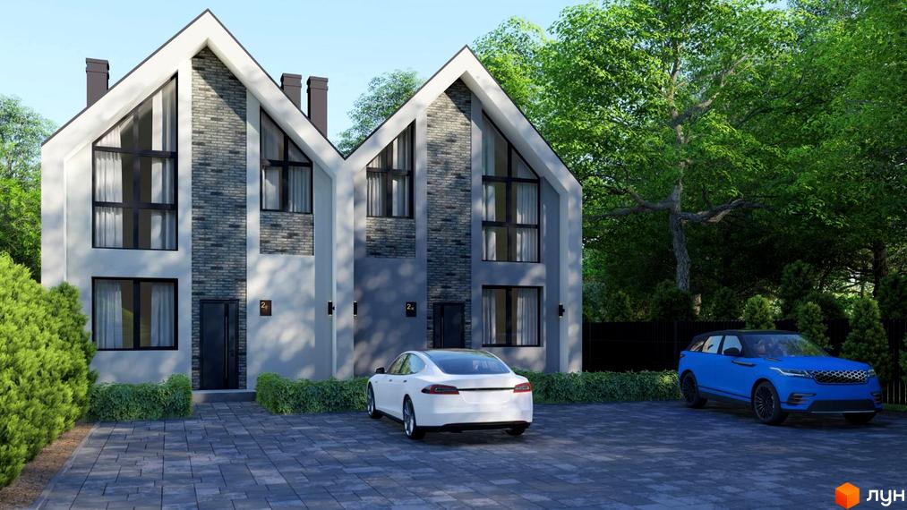 Зображення Котеджного містечка Villa Gatne. Двоповерхові будинки з великими вікнами та автомобілями на подвір'ї.