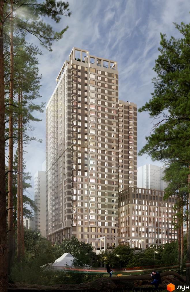 Житловий комплекс Park Hills з сучасною архітектурою на фоні зелених насаджень та прибудинковою територією.