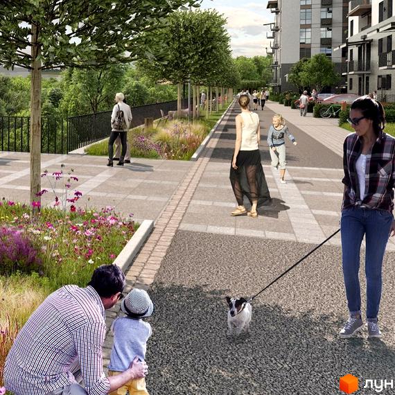 Житловий комплекс Forest Hill з сучасними будинками та доглянутою прибудинковою територією з алеями та зонами відпочинку.