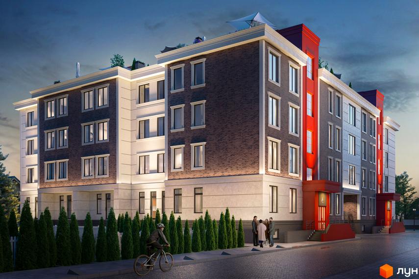 Зображення фасаду Житлового комплексу Liverpool House. Вигляд будинку та прибудинкової території.