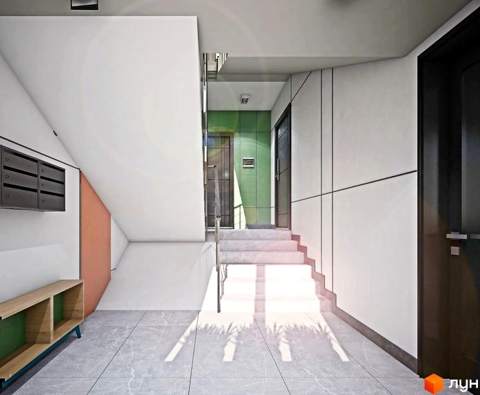 Клубний будинок „Карнаухова 58“ – це сучасний житловий комплекс з елегантними під'їздами та зручними місцями для зберігання речей. Оцініть комфорт та функціональність простору.