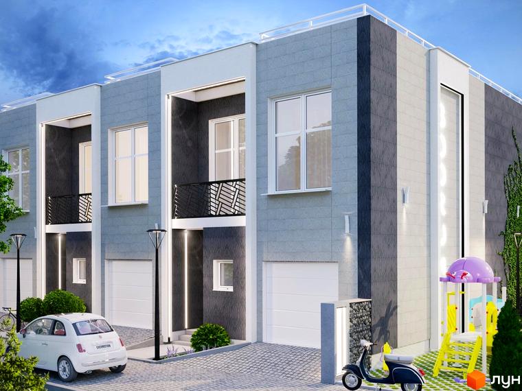 Таунхауси Bodrum - це сучасні будинки з гаражами та балконами. На прибудинковій території є дитячий майданчик, скутер та автомобіль.