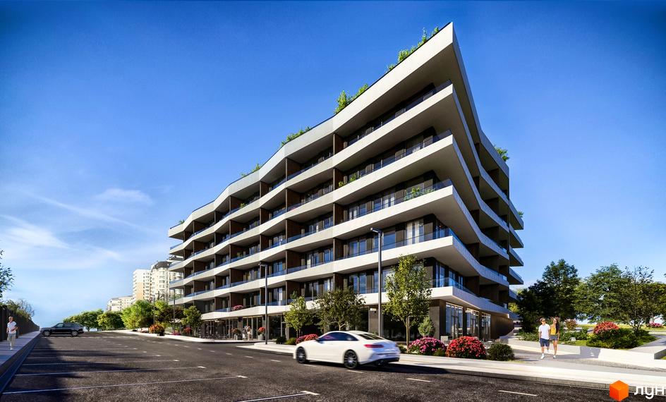 Primorsky Residence – новий багатоповерховий будинок з терасами та панорамними вікнами. На території комплексу є парковка та зелені насадження.