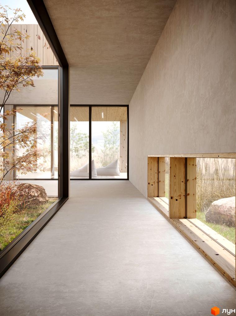 Сучасний житловий комплекс на вул. Піщана, 25а, 25б з великими вікнами та зеленою прибудинковою територією. Архітектура будівлі гармонійно поєднується з природою.