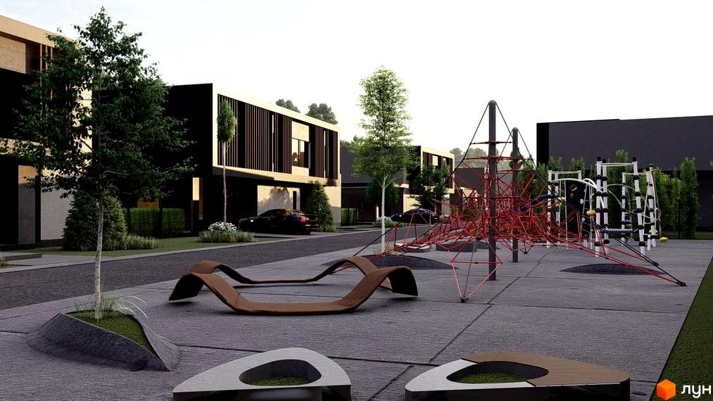 Котеджне містечко Северинівка Forest: сучасні будинки та дитячий майданчик з ігровими комплексами. Затишна прибудинкова територія з ландшафтним дизайном.