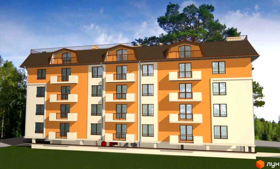 Зображення фасаду та балконів Будівельного проєкту Q-1 