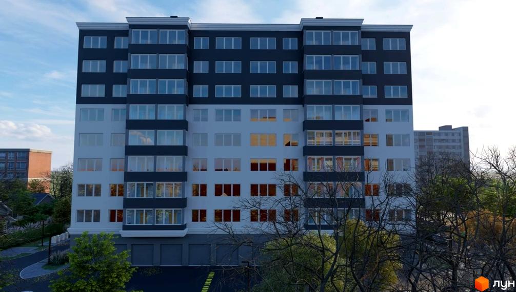 Житловий комплекс Слов'янський - це сучасна новобудова з великою кількістю вікон та балконів. Прибудинкова територія облаштована зручними проїздами та зонами відпочинку.