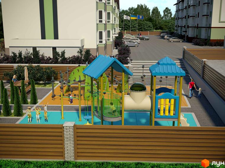 Новобудова ЖК Club House з дитячим майданчиком та зоною відпочинку. Сучасний житловий комплекс з автомобільною парковкою.