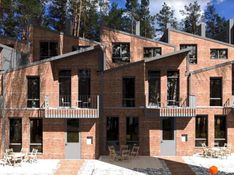 Фасади таунхаусів Park Town виконані з цегли, будинки мають похилі дахи та балкони. Біля будинків розташовані вимощені доріжки та місця для відпочинку.