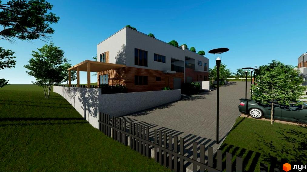 Котеджне містечко КМ Медовий - це сучасні та функціональні будинки з дерев'яними елементами та зеленню на дахах. Територія комплексу облаштована парковкою та освітленням.