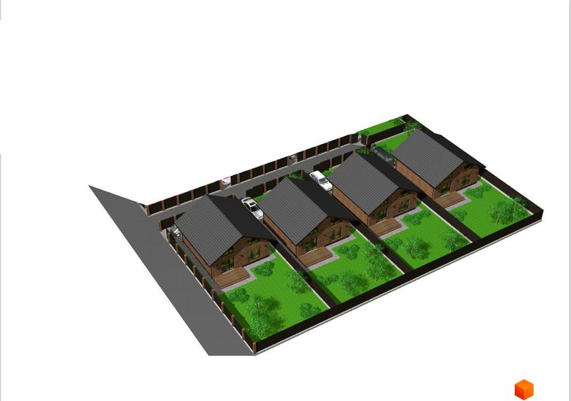 Котеджне містечко Одноповерховий Київ - Чабани: ряд одноповерхових будинків з темними дахами, цегляними фасадами та прибудинковими газонами.