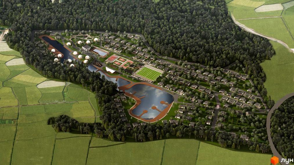 Котеджне містечко Lakeville: акуратні будинки серед дерев та зелені, з озером, футбольним полем та тенісними кортами.