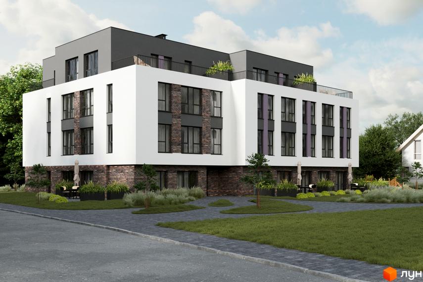 Житловий комплекс ІНЖИР – це сучасна новобудова з білим фасадом, цегляними вставками та панорамними вікнами. Прибудинкова територія озеленена та облаштована зонами відпочинку.