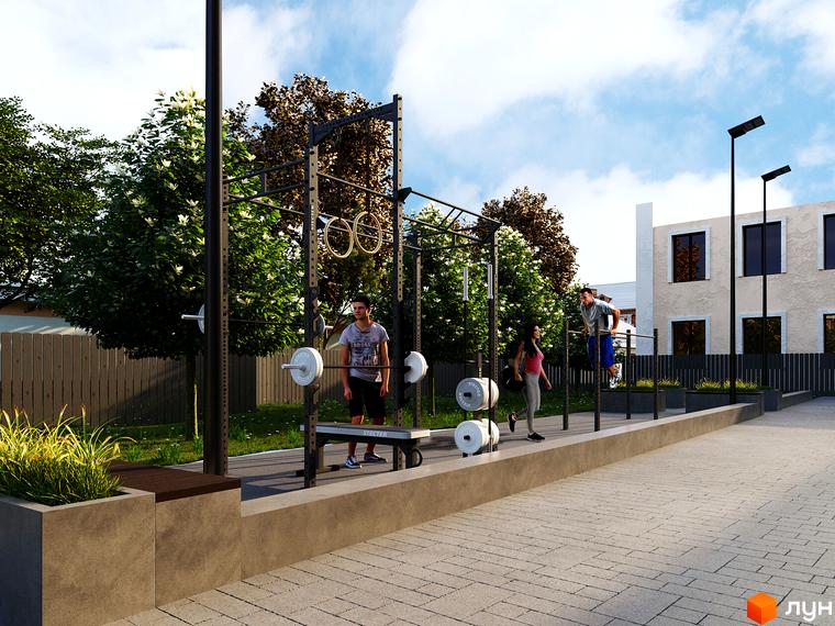 Житловий комплекс AMSTERDAM. Сучасний комплекс з зоною для тренувань на відкритому повітрі та зеленою прибудинковою територією.