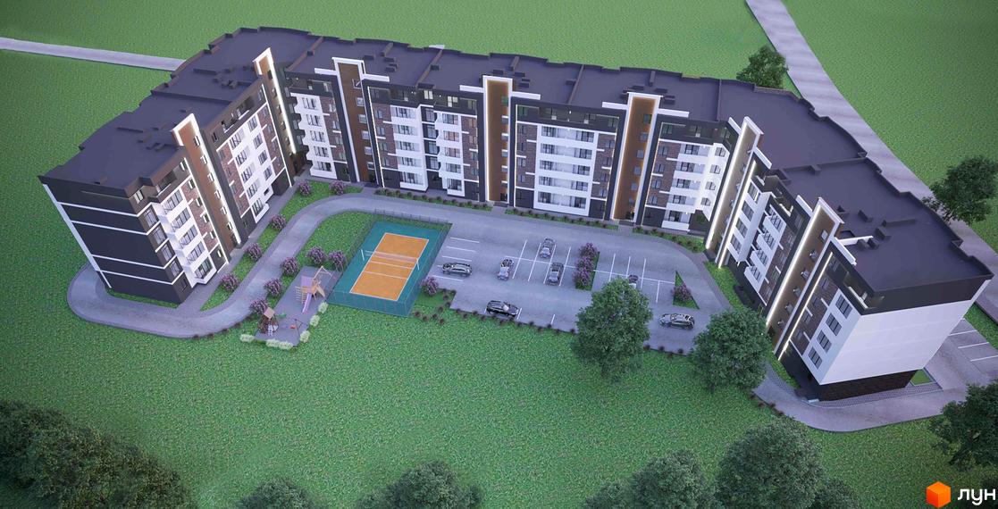 Житловий комплекс Міленіум - це сучасна новобудова з багатоповерховими будинками, яка має прибудинкову територію з дитячим майданчиком, спортивним майданчиком та парковкою.