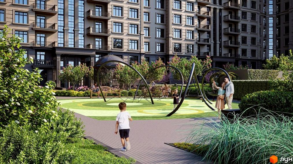 Клубний будинок LA MANCHE з вишуканим фасадом та прибудинковою територією з дитячим майданчиком та зонами відпочинку. Огляд новобудови.