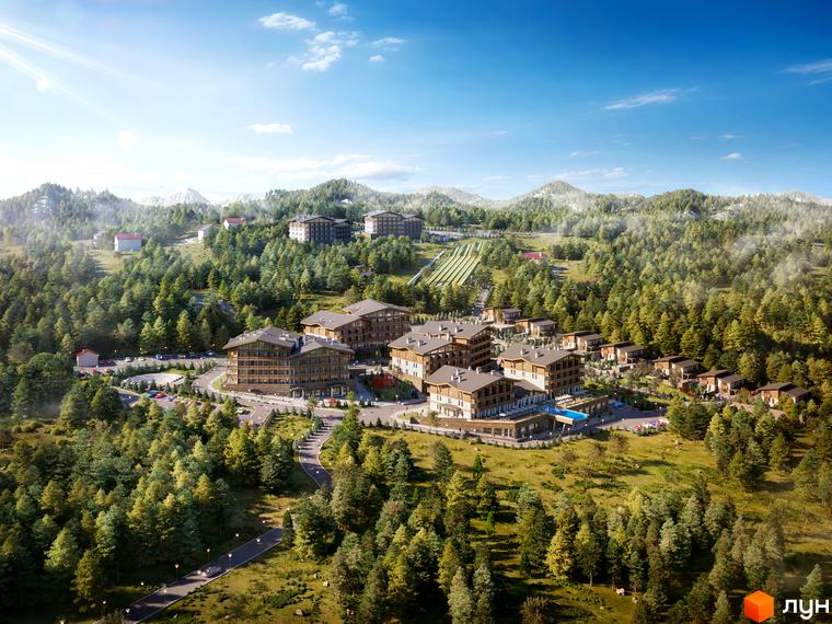 Apartel Skhidnytsya - комплекс новобудов на схилі гори, оточений лісом, з басейном та парковкою.