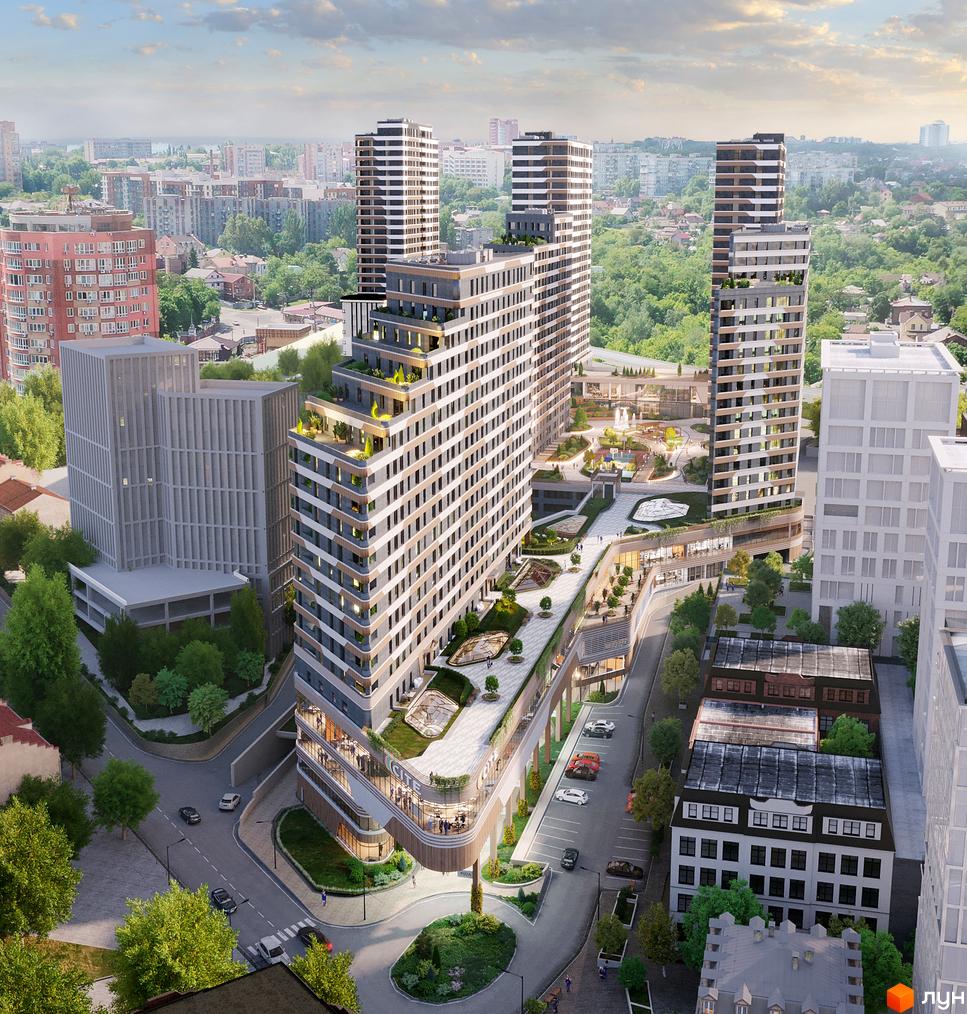 МФК CITÉ - це новобудова з багатоповерховими будинками та терасами, що має доглянуту прибудинкову територію з зонами відпочинку.
