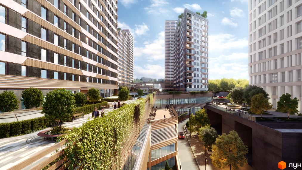 МФК CITÉ - висотні будівлі з оригінальним фасадом та зеленою прибудинковою територією з зонами відпочинку.