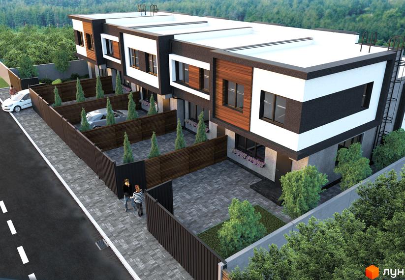 Таунхауси Living Place - це сучасні триповерхові будинки з панорамними вікнами та плоским дахом. Прибудинкова територія облаштована паркомісцями та зеленими насадженнями.