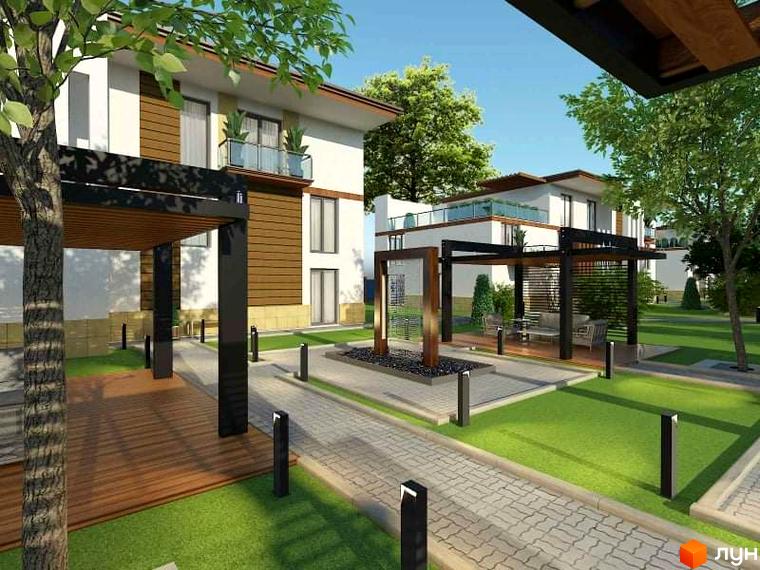 Житловий комплекс Персія з сучасними фасадами та доглянутою прибудинковою територією з зеленими насадженнями та доріжками.