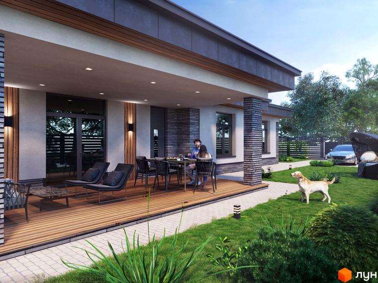 Котеджне містечко Semila (Дайберг) з терасою, зоною відпочинку та доглянутим подвір'ям. На території розташований автомобіль та домашній улюбленець.