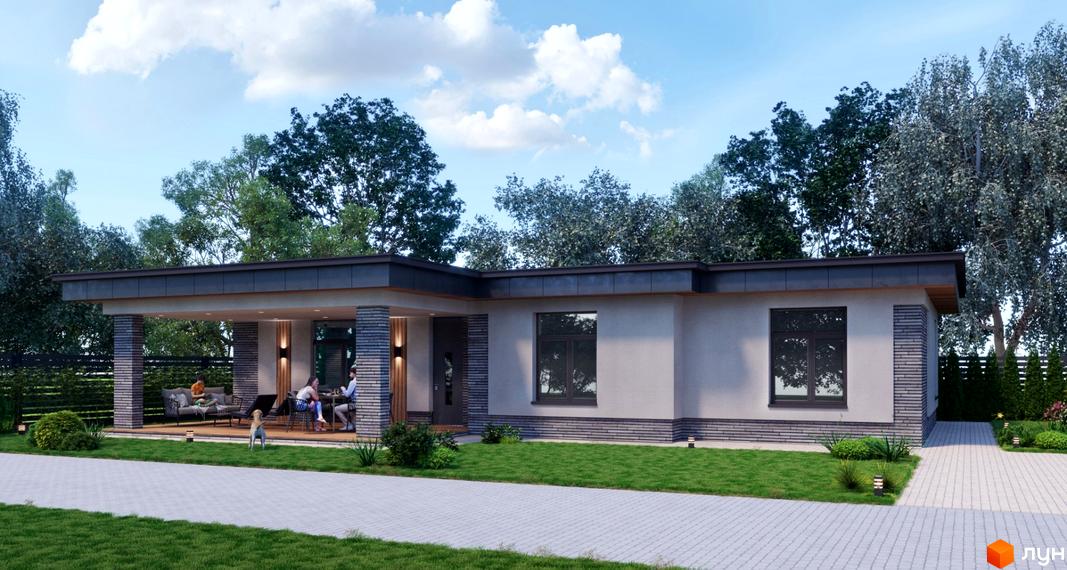 Котеджне містечко Semila (Дайберг) - одноповерховий будинок з терасою та зоною відпочинку. Навколо будинку доглянута прибудинкова територія з газоном та доріжками.