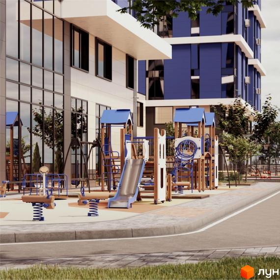 Житловий комплекс Edelweiss House з дитячим майданчиком. Сучасна архітектура та безпечна зона для дітей.