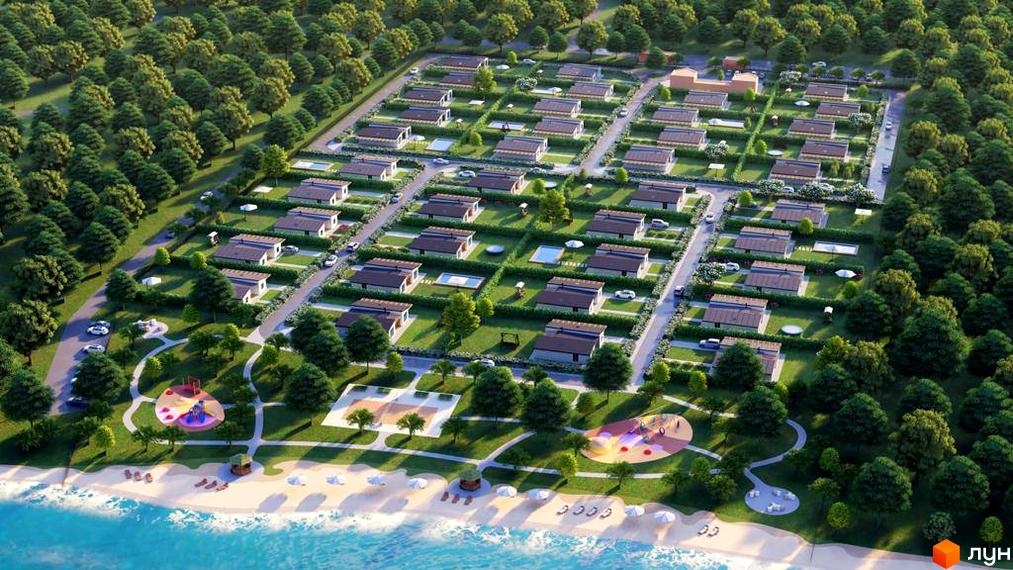 Котеджне містечко BY THE RIVER - це затишні будинки з басейнами та зеленою територією біля річки. На території є дитячі майданчики та зона відпочинку на пляжі.