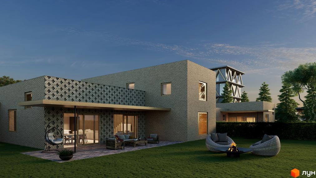 Котеджне містечко КМ ХО Club - це сучасна цегляна новобудова з великими вікнами та просторою прибудинковою територією з ландшафтним дизайном. На території розміщені зони для відпочинку з каміном та зручними меблями.