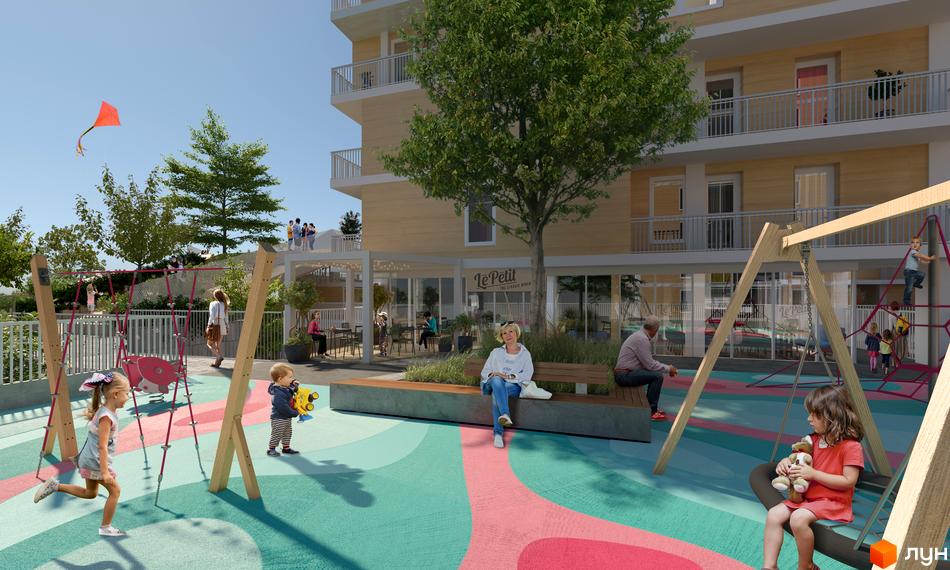 Житловий комплекс ARTVILLE з дитячим майданчиком та відпочиваючою зоною. Сучасна архітектура та безпечна територія для дітей.