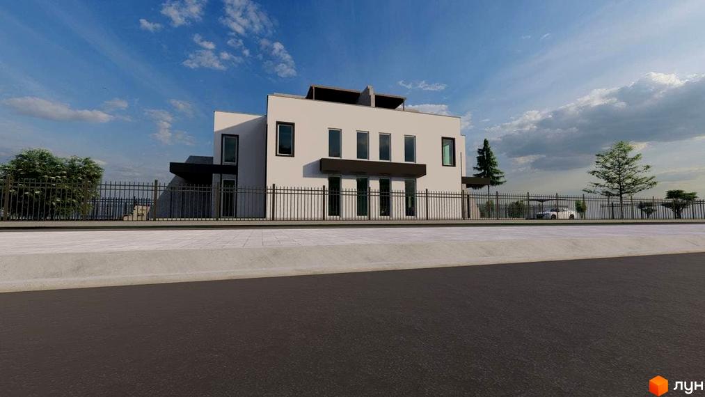 Зображення двоповерхового будинку в New Life Townhouse. Навколо будинку зелені насадження та металева огорожа.