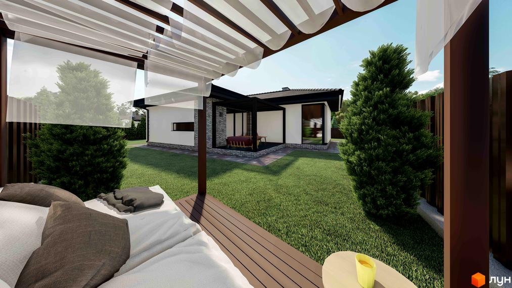 Котеджне містечко Forest Gump: білий двоповерховий будинок з панорамними вікнами та зеленою прибудинковою територією з альтанкою. Відмінний вибір для вашого дому.