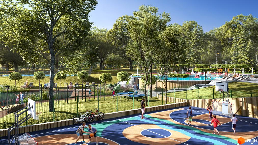 Житловий комплекс ParkVille пропонує сучасний відпочинок на баскетбольному майданчику та біля басейну. Насолоджуйтесь активним дозвіллям серед зелені та чистого повітря.