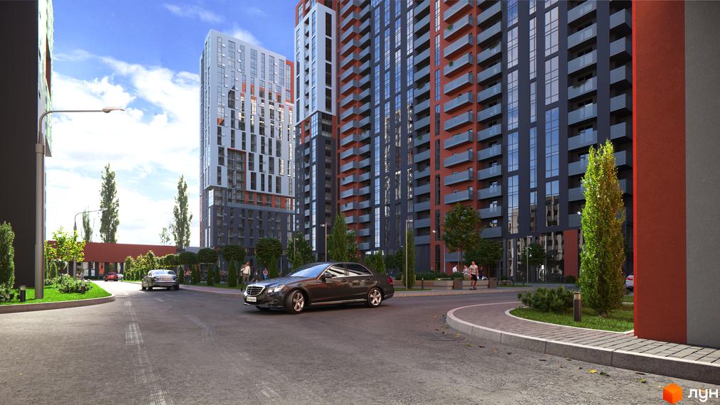 Житловий комплекс BonAparte – це сучасна новобудова з цегляним фасадом та балконами, що оточена зеленими зонами та доглянутою прибудинковою територією.