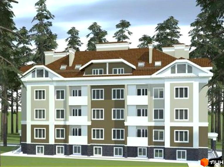 Житловий комплекс на вул. Виговського, 22, 22а. Будинок з фасадом у світлих тонах та прибудинковою територією з зеленими насадженнями.